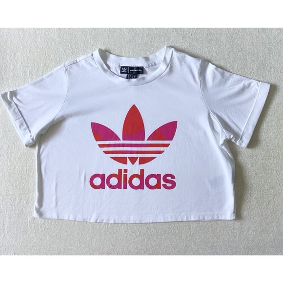 Adidas X Merimekko Trefoil Infill Cropped Tee Woman’s XL Cuffed Short Sleeves - Picture 2 of 16